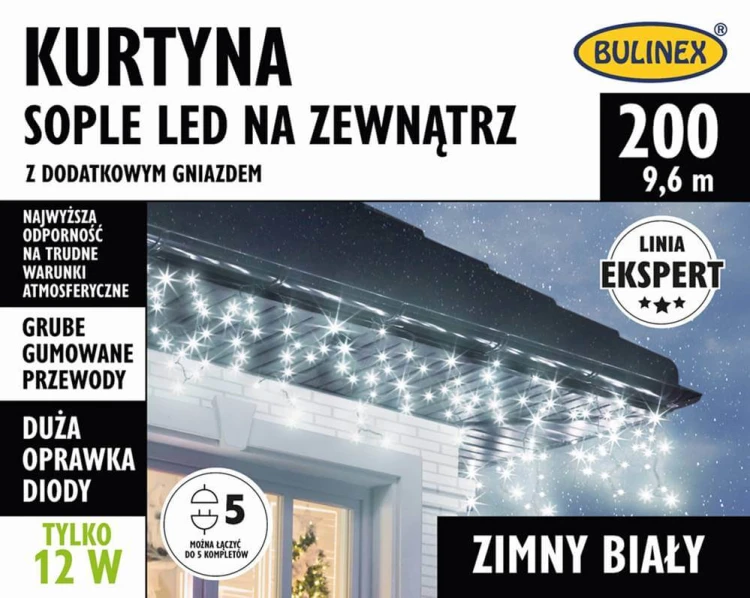 Kurtyna świetlna sople biała zimna