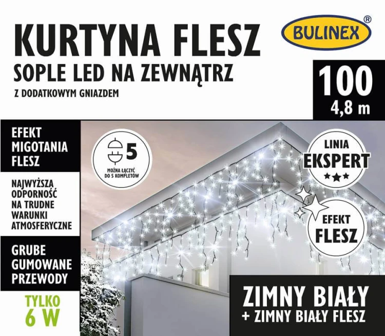 Kurtyna świetlna sople zimna biała 4,8 m flash fot.4