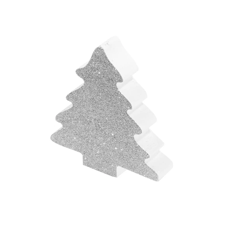 Choinka drewniana z brokatem 13cm srebrna