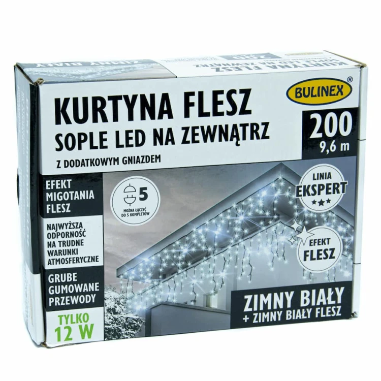 Kurtyna świetlna sople biała zimna 9,6m