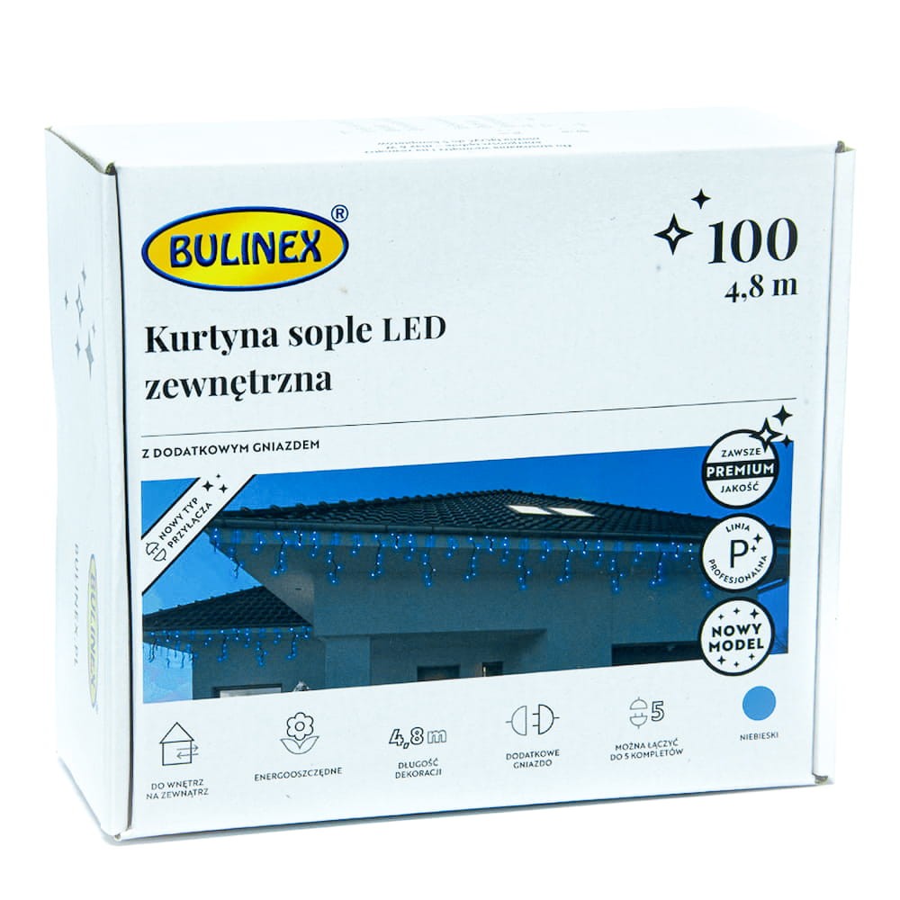 Kurtyna świetlna 100 led 4,8 m Niebieska fot.6