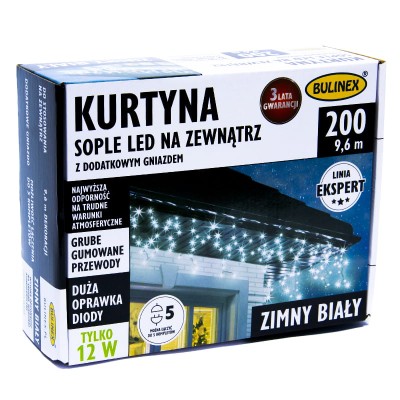 Kurtyna świetlna sople biała zimna 9,6m