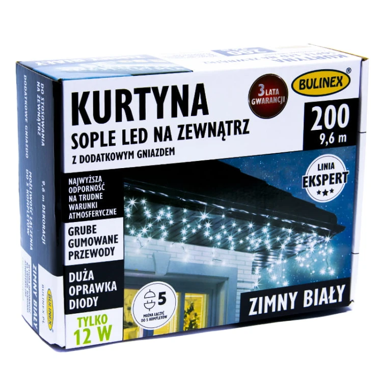 Kurtyna świetlna sople biała zimna 9,6m