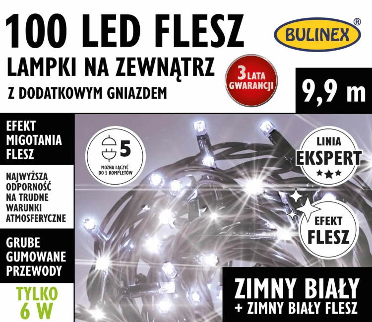 LAMPKI CHOINKOWE NA GRUBYM KABLU 100 LED Z FLESZEM fot. 7