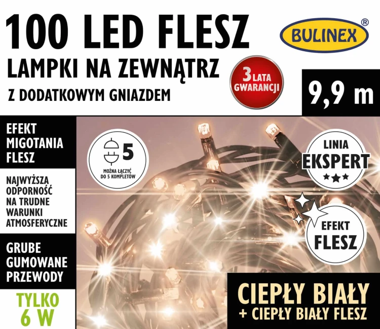 LAMPKI CHOINKOWE NA GRUBYM KABLU 100 LED Z FLESZEM fot. 5