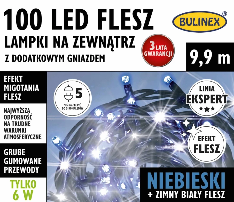 LAMPKI CHOINKOWE NA GRUBYM KABLU 100 LED Z FLESZEM fot. 3