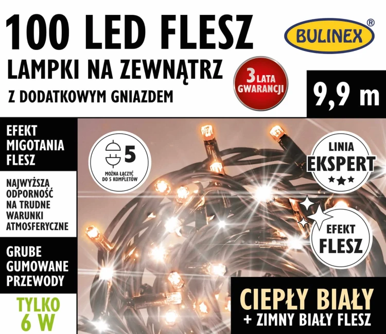 LAMPKI CHOINKOWE NA GRUBYM KABLU 100 LED Z FLESZEM fot. 8