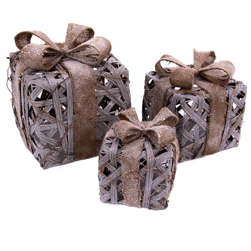 Świecąca ozdoba - Prezent z kokardą szary fot. 1