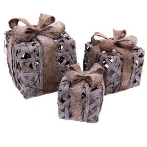 Świecąca ozdoba - Prezent z kokardą szary