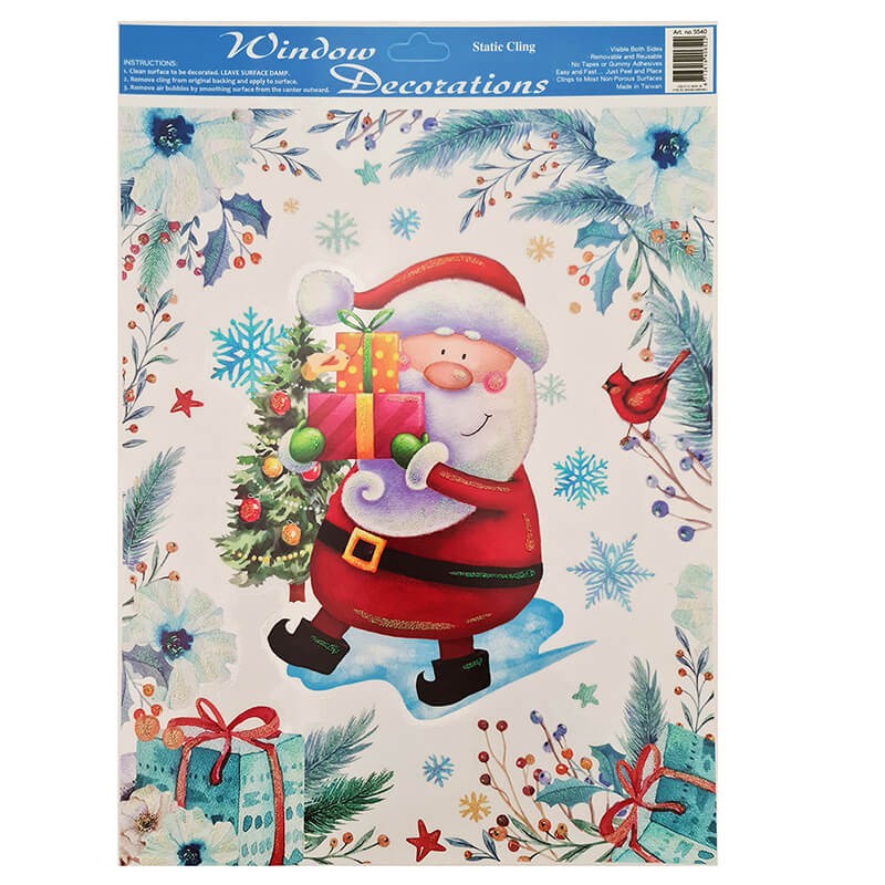 Świąteczne kolorowe naklejki na okno z mikołajem