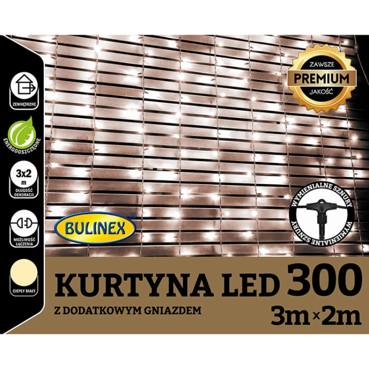 Kurtyna 300 LED ciepła biała