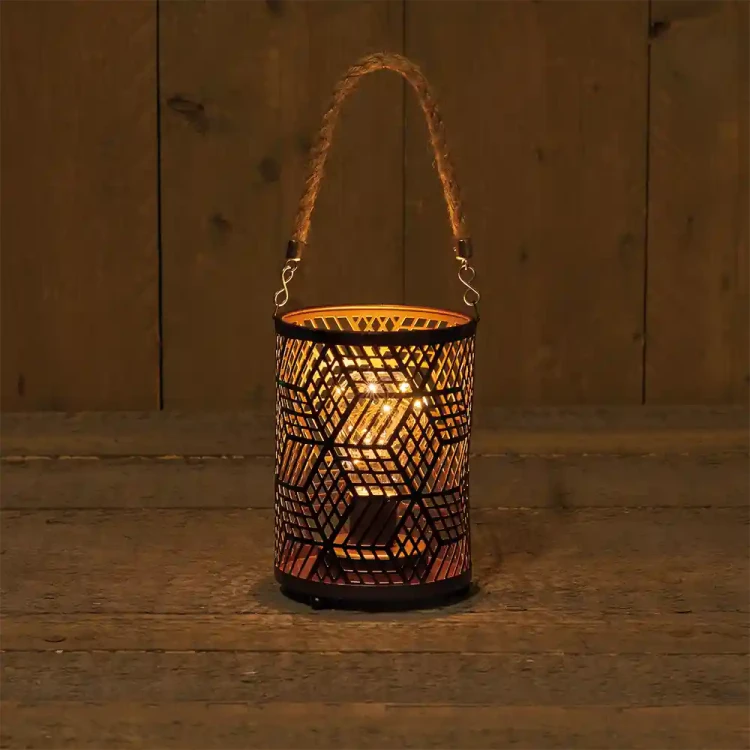 Lampion złoty ozdobny LED z żarówką i sznurkiem