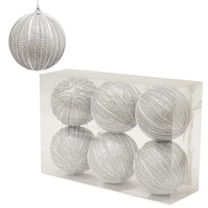 Bombki srebrne z plisowaną powierzchnią kpl. 6 szt.