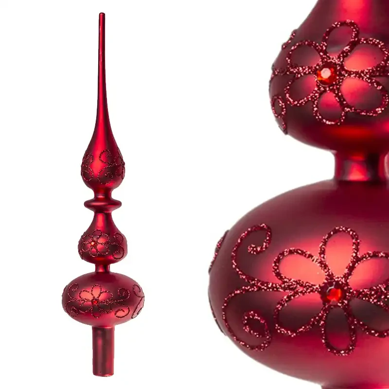 Szklany szpic na choinkę - czerwony 33 cm