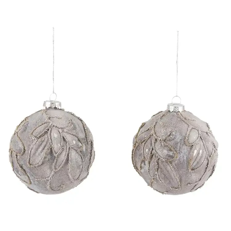 Szklane bombki choinkowe - szare z brokatem kpl. 2, 10 cm