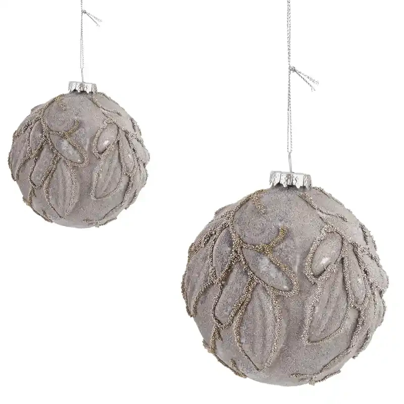 Szklane bombki choinkowe - szare z brokatem kpl. 2, 10 cm