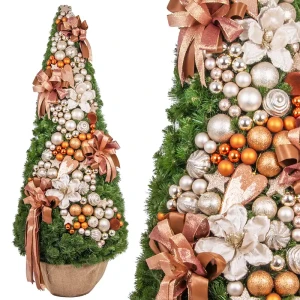 Choinka sztuczna dekorowana srebro-pomarańczowa MAROKO 160 cm PREMIUM