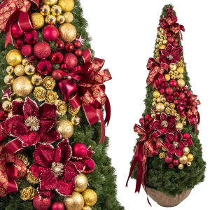 Sztuczna Choinka Ubrana 180 cm - Złoto-Bordowe dekoracje