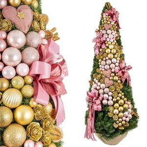 Sztuczna Choinka Ubrana 180 cm - Różowo-Złota dekoracje