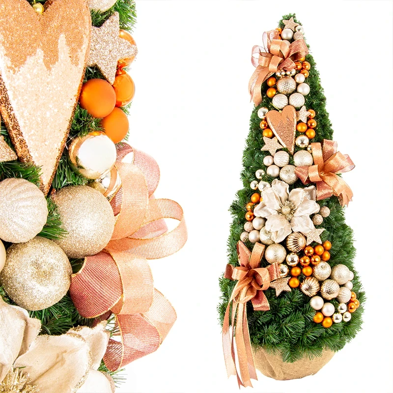Choinka sztuczna dekorowana srebro-pomarańczowa MAROKO 110 cm PREMIUM