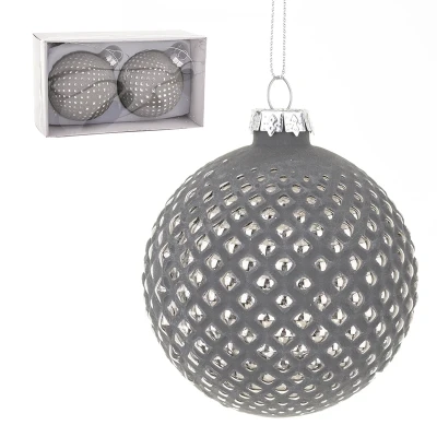 Szklane bombki choinkowe szaro-srebne kpl. 2 szt. 8 cm