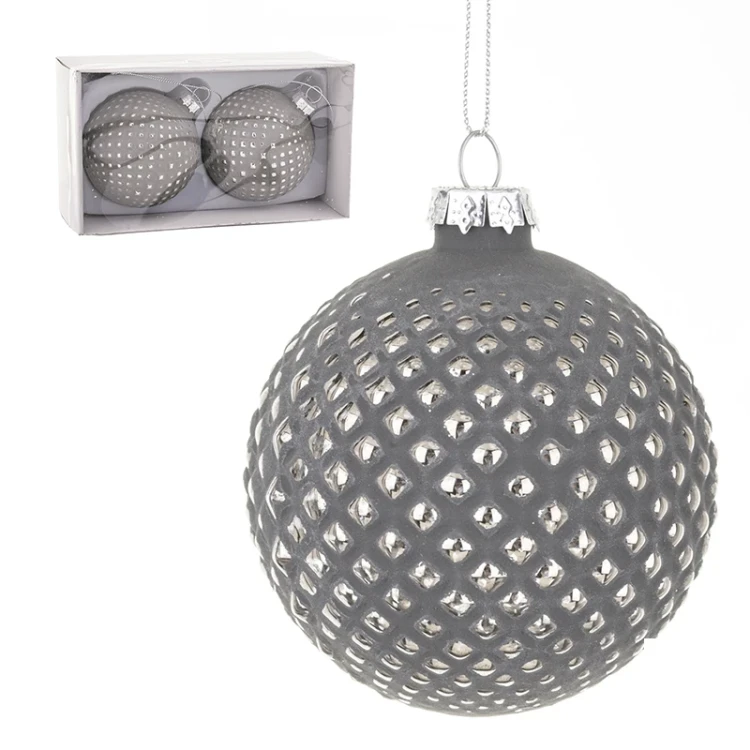 Szklane bombki choinkowe szaro-srebne kpl. 2 szt. 8 cm