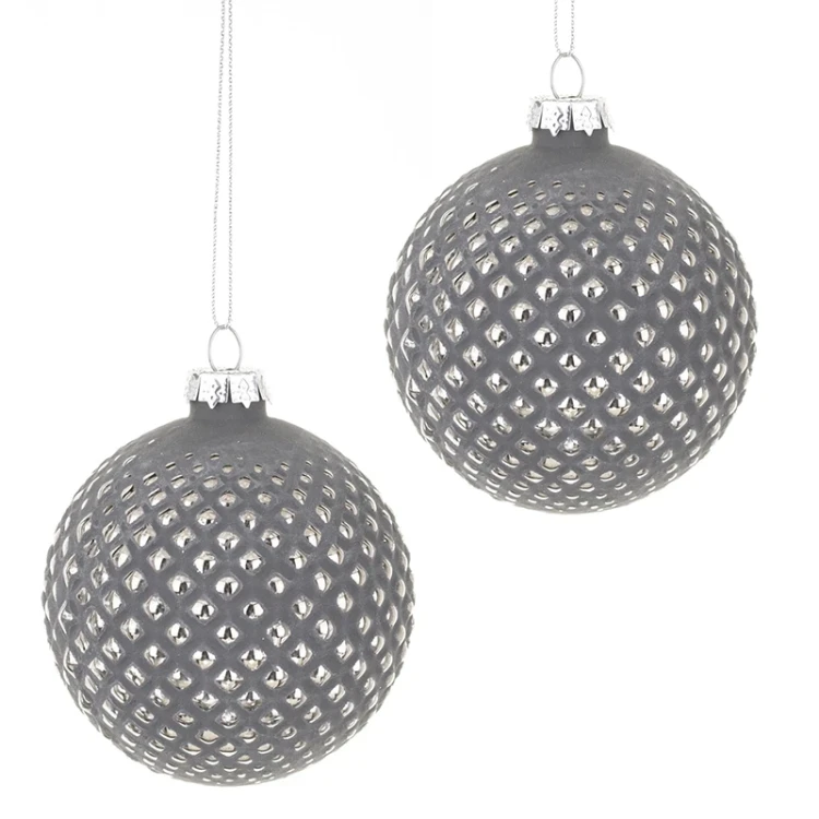 Szklane bombki choinkowe szaro-srebne kpl. 2 szt. 8 cm