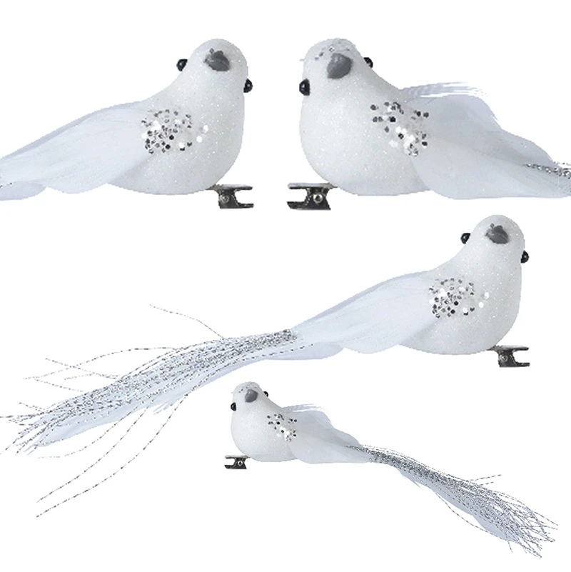 Dekoracyjny biały ptak na klipsie