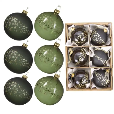 Zielone szklane bombki z gwiazdkami 8 cm - kpl. 6 szt.