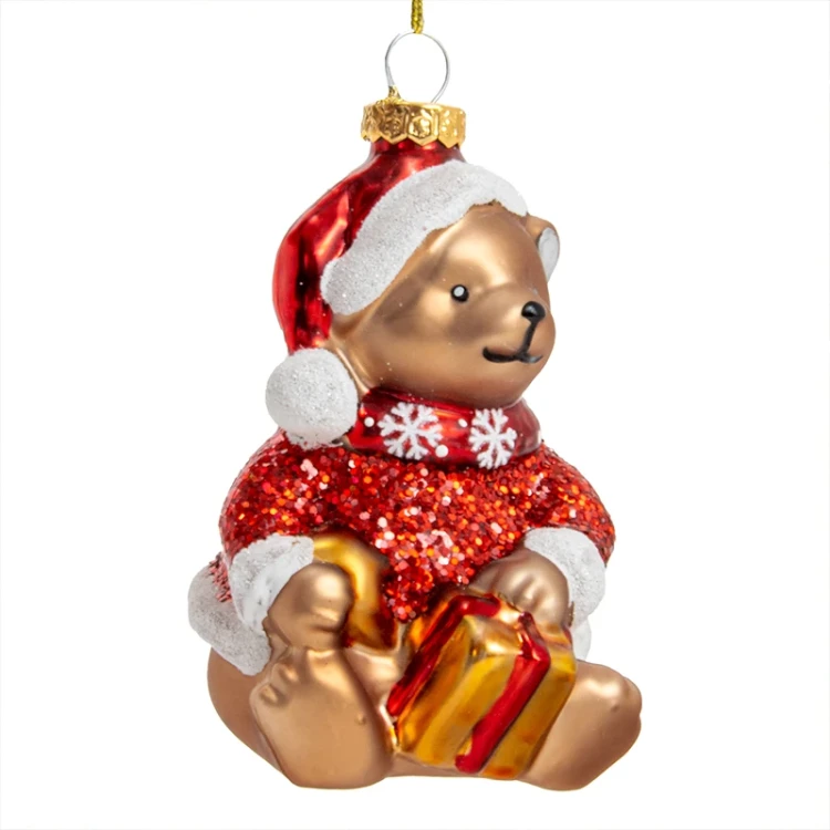Szklana Zawieszka na choinkę - Niedźwiadek 10 cm fot. 4