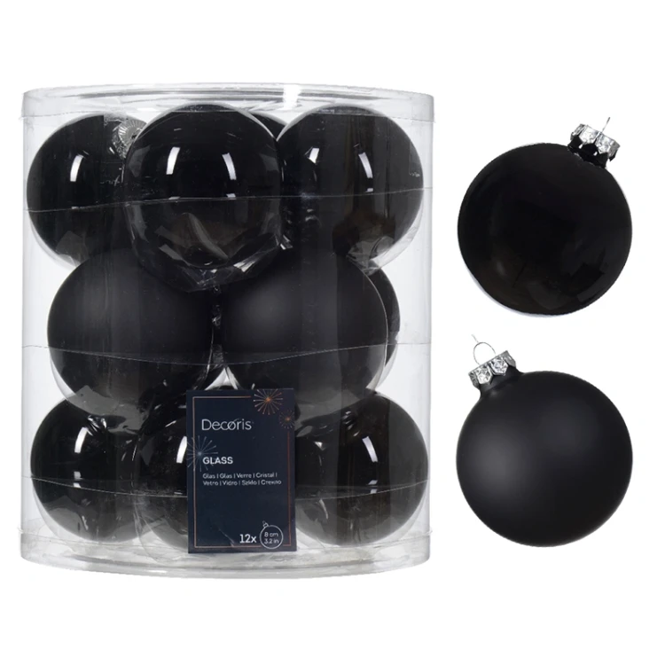 Szklane bombki choinkowe - matowe i błyszczące - 12 szt. 8 cm — Ciepły czarny48