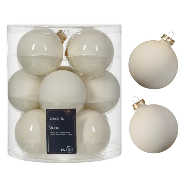 Szklane bombki choinkowe - matowe i błyszczące - 12 szt. 8 cm — Ciepły biały44