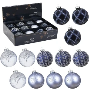 Zestaw szklane bombki  8 cm - Niebieskie - 12 szt.