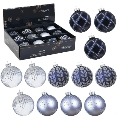 Zestaw szklane bombki 8 cm - Niebieskie - 12 szt.