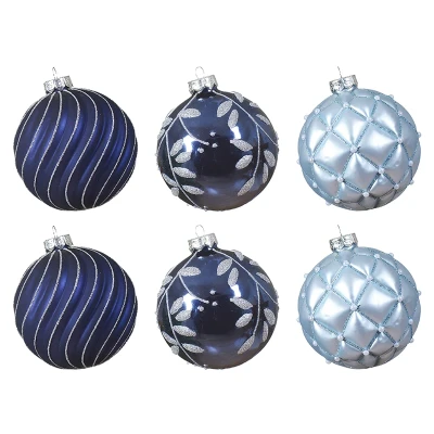 Zestaw szklane bombki 10 cm - niebieskie 6 szt.