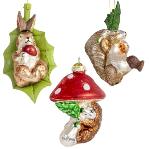 Szklane Zwierzęta z liściem - Zawieszka na choinkę Mix