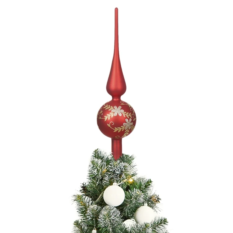 Szklany szpic choinkowy 31 cm - Wzór Kwiatków fot. 6
