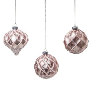 Szklane różowe bombki choinkowe - 3 szt. 