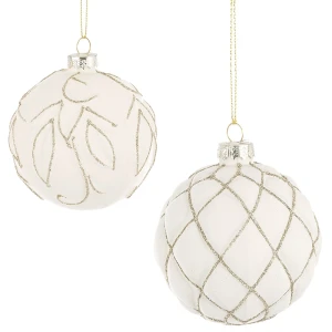 Biało-złote szklane bombki choinkowe - kpl. 2 szt. FI 8 cm
