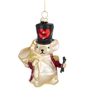 Szklana zawieszka - Myszka z bębenkiem 10 cm