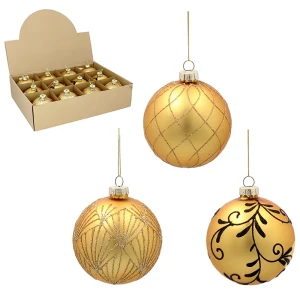 Komplet Bombek na choinkę Złote 8 cm - 12 szt.