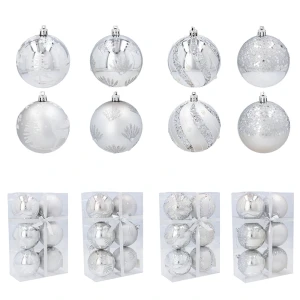 Srebrne - Bombki choinkowe 8 cm 6 szt. 