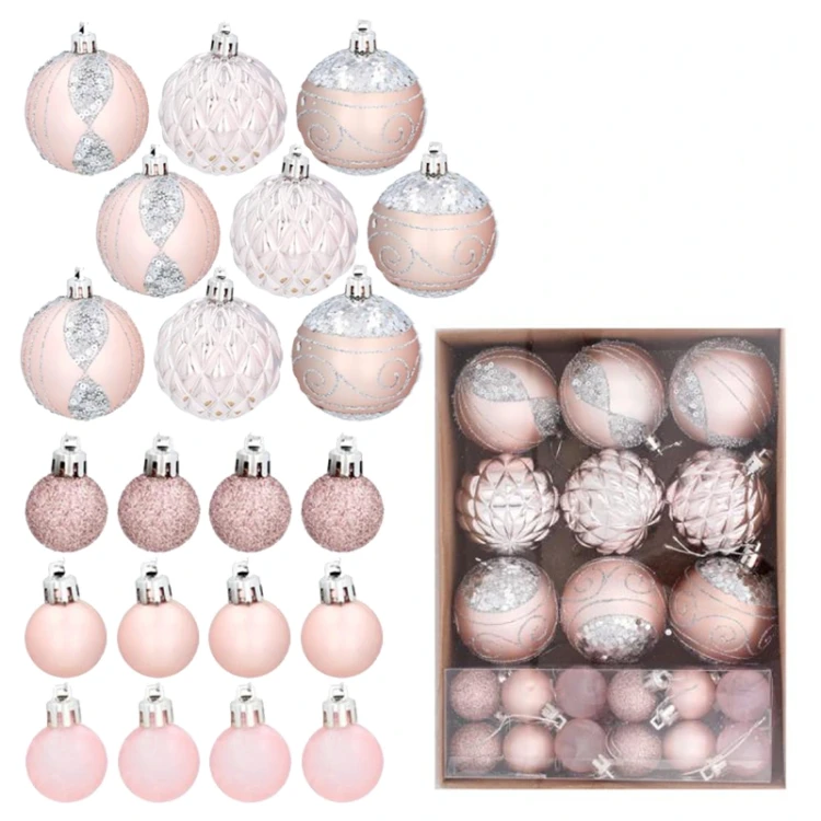 Bombki choinkowe różowe 33 szt. - mix wzorów