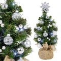 Mała srebrna choinka LED - do udekorowania ze szklanymi bombkami 35 cm