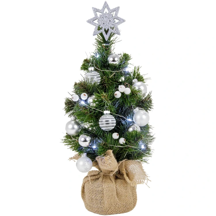 Mała srebrna choinka LED - do udekorowania ze szklanymi bombkami 35 cm