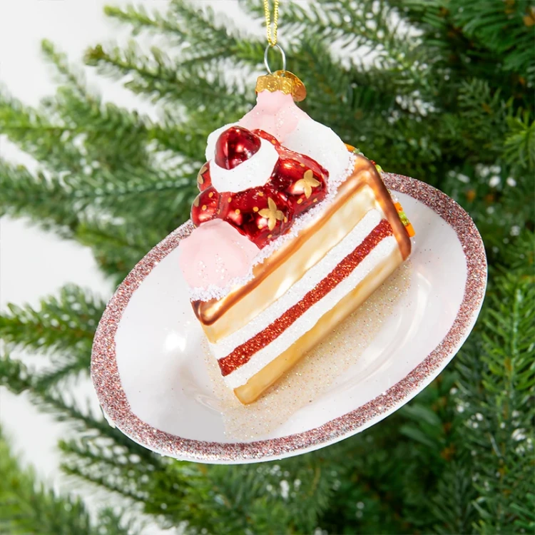 Szklana Bombka na choinkę - Tort na talerzu 12,5 cm