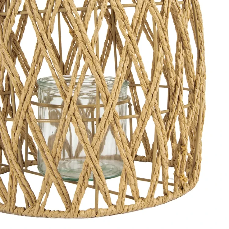 Naturalny pleciony lampion z szklanym wkładem - 27x35 cm