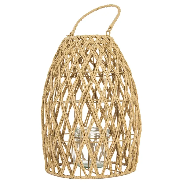 Naturalny pleciony lampion z szklanym wkładem - 27x35 cm