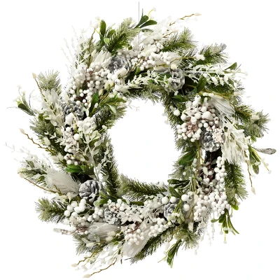 Udekorowany Wianek Zielono-biały 60 cm