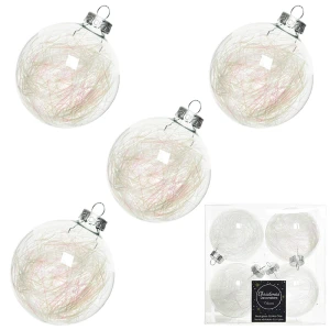 Zestaw 4 szt.  Szklanych Bombek z Lametą iryzującą 7 cm